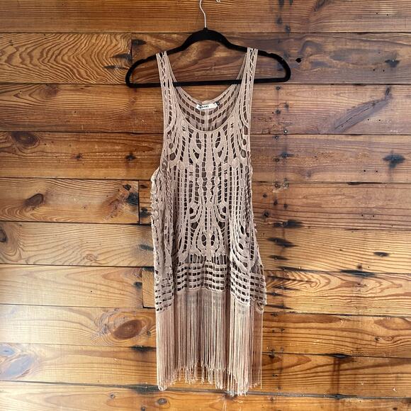 Elegant Beige Sleeveless Fringe Blouse ORIGAMI - Picture 1 of 5